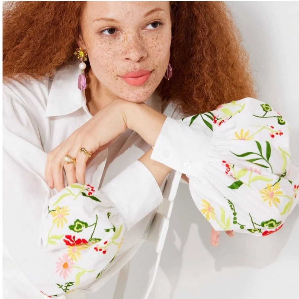 NWT Kate Spade floral embroidered button down blouse - Picture 5 of 9